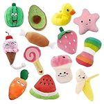 Xugoox Plush Squeaky Dog Toys Bulk, 13 Pack Plush Dog Toys Puppy Chew Toys for Small Medium Dog, Cute Fruit Plush Stuffed Pets Squeaky Toys for Small Medium Dogs Teething Molaring Relieve Boredom