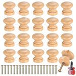 Heozhuyi 20 Pcs Wooden Door Knobs Handles, 29mm Wooden Round Kitchen Furniture Drawer Cupboard Wardrobe Cabinet Door Pulls Knobs Handles, with Screws and Mini Screwdriver (29X28MM)