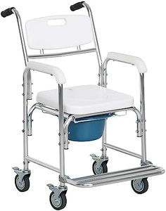 HOMCOM 3-in-1 Shower Commode Wheelchair, Transport Beside Commode Chair, Waterproof Rolling Over Toilet Chair 330 lbs. Weight Capacity with Padded Seat, White