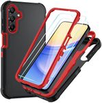 Galaxy A14 5G Phone Case with HD Screen Protector Heavy Duty [3 Layer] Hybrid Shock Proof Protective Rugged Bumper PC and TPU Cover Case for Samsung Galaxy A14 5G Phone (Black/Red)