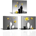 Piy Painting Canvas Prints Artwork Yellow Orchids in a Vintage Vase Canvas Painting Modern Framed Floral Picture On Canvas Wall Art Ready to Hang for Home Decor as 3-Parts 12x12inch