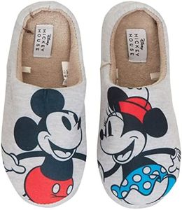 Disney Womens Minnie Mouse Slippers Slip On Mickey Mouse Mules Sliders Warm Lined House Shoe, Grey, 3 UK