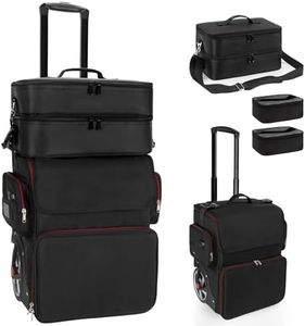 Large Makeup Train Case with a Large Makeup Travel Bag for Hairstylist, Hairdresser Bag with Detachable Pouch,Heat Insulation and Anti-scalding Full layer for Hairdressing Tool Organizer, Big wheels
