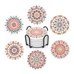 STARUBY Drink Coasters Set of 6 Ceramic Coaster Beautiful Absorbent Coaster Drink Mat with Cork Base vintage Flower Patterns Round Coaster Non Slip for Coffee,Beer,Mug,Wine Glass Bottle,Home and Bar