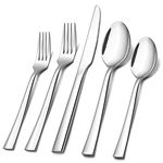 60-Piece Silverware Set, E-far Stainless Steel Flatware Set Service for 12, Tableware Cutlery Set for Home Restaurant Party, Dinner Forks/Spoons/Knives, Square Edge & Mirror Polished, Dishwasher Safe