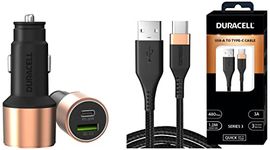 Duracell 38W Fast Car Charger Adapter with Dual Output,Type C Pd 20W&Qualcomm Certified 3.0 + Duracell USB Type C 3A Braided Sync&Fast Charging Cable for Cellular Phones,3.9 Feet (1.2M) Assorted