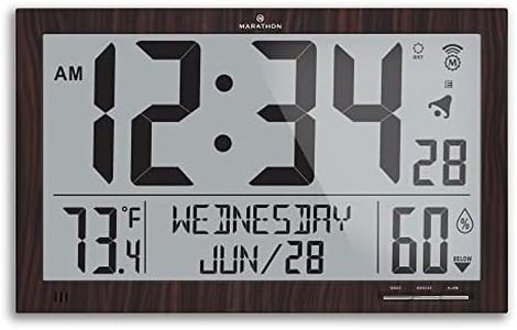 Marathon Slim Atomic Wall Clock. Jumbo Full Calendar Display. Indoor Temperature & Humidity (New Full Display) Color-Wood Tone. SKU-CL030062-FD-WD