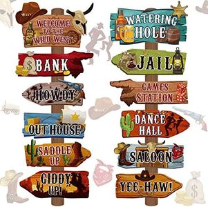 24 Pcs Western Party Directional Sign Western Yard Sign Cowboy Rodeo Theme Cutouts Wild West Welcome Sign Decor for Western Birthday Party Photo Props Backdrop Wall Sign Party Decorations (Multicolor)