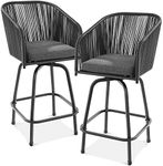 Best Choice Products Set of 2 Woven Wicker Swivel Bar Stools, Patio Bar Height Chair for Backyard, Pool, Garden, Deck w/ 360 Rotation, 250lb Capacity - Black/Gray