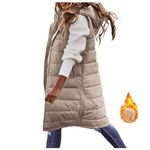 Women's Long Puffer Gilet Longline Casual Quilted Jacket Thick Hooded Bodywarmer Jacket Vest Full Zipper Sleeveless Down Trench Coats Thickened Warm Windbreakers Padded Waistcoat with Pocket
