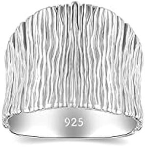 MINDDHA 925 Sterling Silver Women's Statement Rings- Handmade Silver Chunky Rings, Thick Wide Silver Rings for Women, Designer Large Rings, Silver Hammered Rings, Statement Jewelry for Women, 17mm