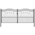 vidaXL Fence Gate with Spear Top Outdoor Patio Metal Drive Door Gate Entryway Fence Door Security Barrier Black 406x223 cm Powder-coated Steel