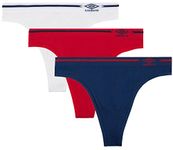 Umbro Women's Seamless Thong Panties 3 Pack - Red/Navy Assorted - Large