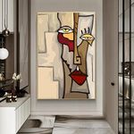 HYFBH Abstract Figures Art Posters Blending In Face Wall Art Picture Prints Picasso Canvas Painting for Living Room Office Home Decor 90x153cm/35x60inch With-Gold-Frame