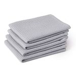 Encasa Homes Anti-Bacterial Kitchen Dish Towels X-Large 18 x 28 inch (4pc Set) Highly Absorbent Waffle Cloth Teatowel for Cleaning & Quick Drying of Plates & Glasses, Eco-Friendly Cotton - Light Grey