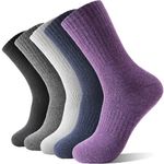 Merino Wool Socks for Women Thermal Winter Warm Hiking Thick Cozy Work Crew Cabin Gift Socks 5 Pairs Stocking Stuffers for Her(Dark Series)