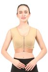 Post Surgical Medical Compression Bra || HIGH Compression || Cotton Fabric || Sports Bra || Breast Augmentation Bra || Surgical Recovery Supporter || (3XL, Beige)