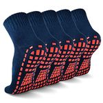 NOVAYARD 5 Pairs Non Slip Socks Non Skid Sticky Grip Socks Yoga Pilates Hospital Socks Men Women (Navy Blue,Large)