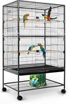 Large 132cm Flight Cage Stand Wheels Rolling Portable Metal Bird Cage Tray For Parrot Cockatiels Quaker Parakeets Green Cheek Conures Cockatoo Parrot Budgies Canary (Black 132x79x51.8cm)