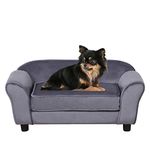 Dog Sofas and Chairs/Dog Beds with Soft Velvet Fabric/Sturdy Pet Sofa Bed/Wooden Frame Cat Bed/Dog Couch with Washable Comfortable Cushion for Small Dog Rest Using (Grey)