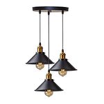 DELIPOP 3 Lights Industrial Retro Pendant Lights Fitting, E27 Black Metal Ceiling Light, Vintage Edison Style Hanging Light Fixture Chandelier for Kitchen Bedroom Living Dining Room, Black