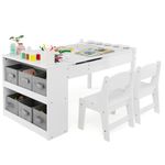 Maxmass 2-in-1 Kids Art Table and Chair Set, Children Lift-top Wooden Craft Table with 2-Tier Open Shelf, Paper Roll, 6 Storage Boxes, Toddler Play Table for Drawing, Learning (White, 5 Cups)
