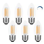 Akynite C35 E27 LED Candle Bulbs Dimmable Warm White 2700K, 400LM, 4W LED Filament Bulb Equivalent E27 40W, AC 220V, C35 ES Edison Screw LED Candle Light Bulb Clear for Chandelier Table Lamp, 6pcs