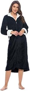 Casual Nights Women's Full Front Zip Up Plush Fleece Robe Housecoat, Black, Large