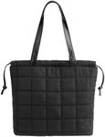 Navaris Puffer Tote Bag, Black - Women's Quilted Laptop Bag - Lightweight Large Capacity Totes with Inner Zipper Pocket - Versatile 2-Way Design - Hobo Bags with Durable Strap