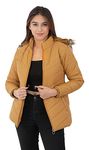 Nylon Stufflin Casual Women's Hooded Collar Standard Length Jacket Full Sleeve Winter Wear Solid Quilted Neck Jacket For Women Girls (S, Brown)