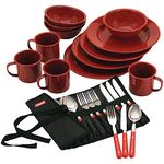 Coleman 24-Piece Enamel Dinnerware Set, Durable Dishes & Utensils for Camping & Outdoor Use, Dishwasher Safe with Included Carry Pouch for Camping, Tailgating, Picnics & More