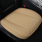 Black Panther PU Car Seat Cover, Front Seat Protector Compatible with 90% Vehicles,Diamond Pattern Embroidery,Anti-Slip & Full Wrapping Edge (W 21.26''×D 20.86”)(1Piece,Beige)