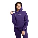 Champion, Powerblend, Fleece Hoodie, Sweatshirt for Women, Script (Reg. Or Plus), Rich Purple Script, Medium