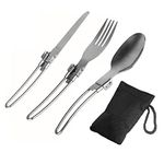 NEAR STOP Travel in Style with 3-Piece Folding Cutlery Set, Stainless Steel Fork, Spoon & Butter Knife, Perfect for Eco-Friendly Trekking, Hiking & Camping, Includes Nylon Pouch for Convenient Storage