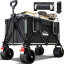Overmont 150kg Festival Camping Trolley on Wheels - Heavy Duty Folding Wagon Cart with Extra Wide Wheels, 330lbs Capacity, Adjustable Handle, Portable for Outdoor, Garden, Shopping, Beach - Black