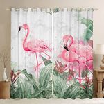 Girls Flamingo Curtains Set for Women Kids Pink Flamingo Decor Blackout Curtains,Tropical Flamingo Green Botanical Leaves Print Window Curtains Summer Theme Bedroom Curtains 2 Panels, 52"Wx84"L Each