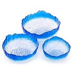 Navaris Glass Serving Bowls - Set of 3 Blue Tempered Glass Dessert Bowl Dishes for Ice Cream, Jelly, Fruit, Hot, Cold Food - Small, Medium, Large