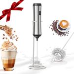 Handheld with Electric Milk frother Stainless Steel Milk frother Stand USB-Charging Foam Maker, Double Whisk Mini Blender and Electric Mixer Coffee Frother