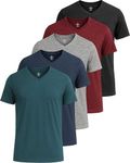 Real Essentials Athletic V Neck Tshirt Shirts T-Shirts Men Quick Dry Fit Tops Dri Fit Short Sleeve Active Wear Training Exercise Fitness Workout Shirt Tee Tees Gym Sports Top, Set 1, XXL, Pack of 5