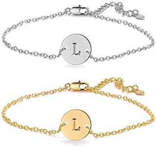 HUASAI 2pcs 26 A-Z Letter Disc Initial Bracelet for Women Adjustable Charm Friendship Gifts Jewelry Set (L)…