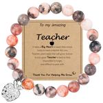 CSYY Teacher Gifts for Women, Thank You Teacher Gifts Pink Zebra Jasper Bracelet, Teacher Bracelet Leaving Gifts End of Year Gifts