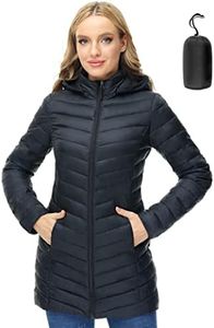 Another Choice Women Puffer Jacket Hooded Warm Lightweight Packable Quilted Puffer Coat Outwear(Black,XX-Large)