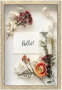 FrameWorks 12" x 18" Natural Wooden Shadow Box Frame – Soft Felt Back, Tempered Glass, and Included Elegant White Ball Push Pins