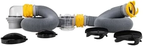 Camco Deluxe Sewer Hose Kit with Swivel Fittings, Clear Elbow Fitting, Hoses, Storage Caps, and Bonus Clear Extender, 20 Feet (39658)