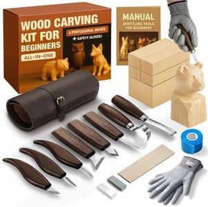 Complete Wood Carving Kit for Beginners - Gift Ready Wood Carving Tools Set | Whittling Kit with 8 Wood Carving Knives, Spoon Carving Tools, Wood Blocks, Gloves, Roll Bag and Sharpening Strop