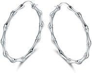 Womens Bamboo Hoop Earrings | Barzel 18k White Gold Plated Bamboo Hoop Earrings For Women (Rhodium)