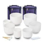 KVKA 7-12 inch 432hz Crystal Singing Bowls Set of 7 pcs for Yoga Sound Healing with 2pcs Travel Carrying Case,Rubber Mallets,(7-12inch, 432hz)