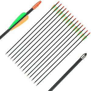 Huntingdoor 28inch/26inch Archery Targeting Arrows Youth Arrows Practice Arrows for Beginner Fiberglass Arrows for Recurve Bow 12 Pack (Black 28 inch)