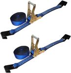 Mega Cargo Control Flat Hook Ratchet Straps (2 -Pack), 2 Inch X 30 Foot, Blue Heavy Duty Ratchet Strap with 10,000 lbs Break Strength - Tie Down Straps for Flatbed Trailer