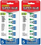 BAZIC Products Single Use Super Glue – Mini Small Tube for Crafting, Fabric, Ceramics, Plastic & DIY Repairs, Fast-Drying Clear Glue for Home, School & Office, 5/Pack, 2-Packs